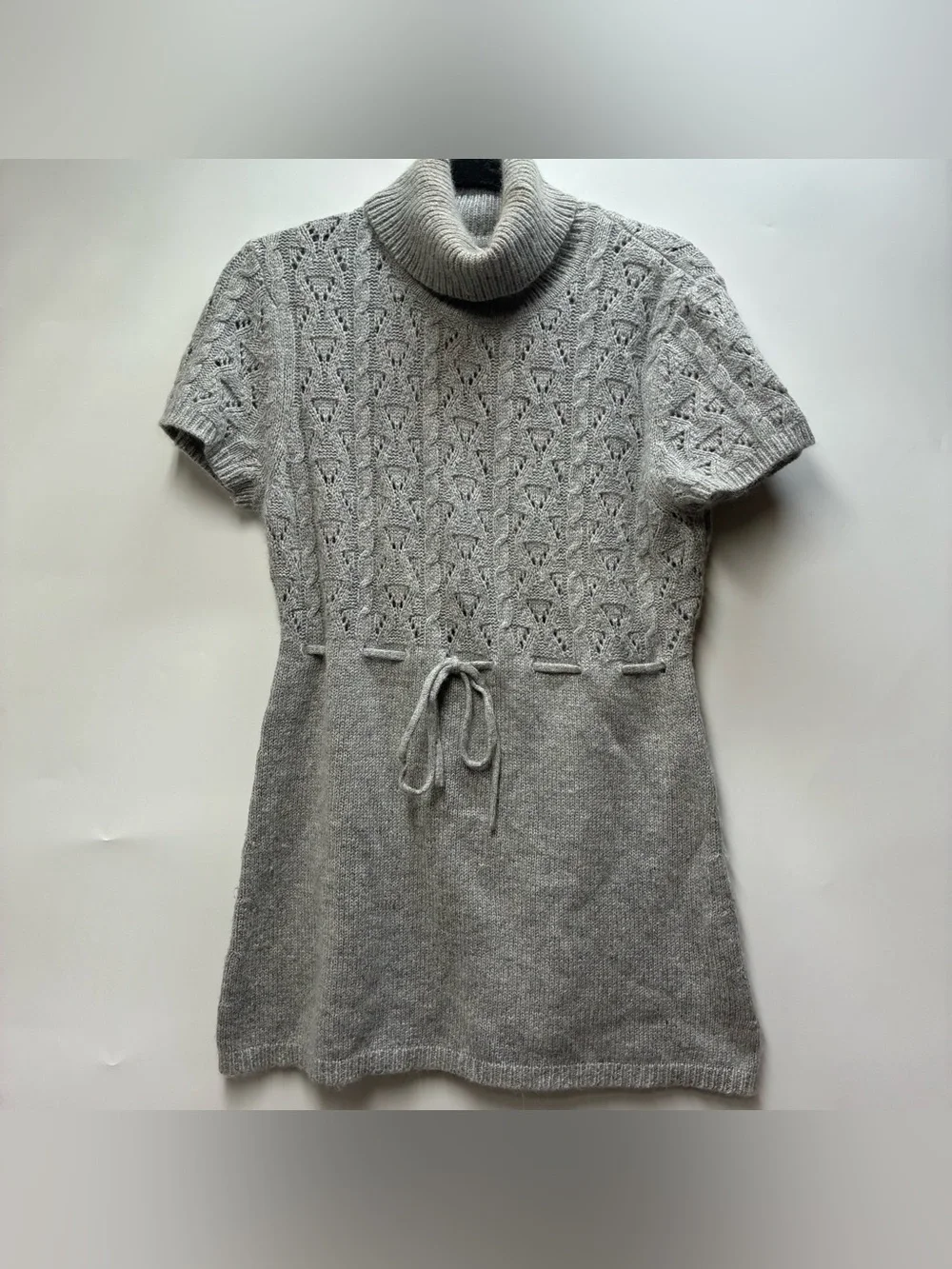 Michael Kors Medium Gray Knit Short Sleeve Turtleneck Sweater Top Shirt Angora